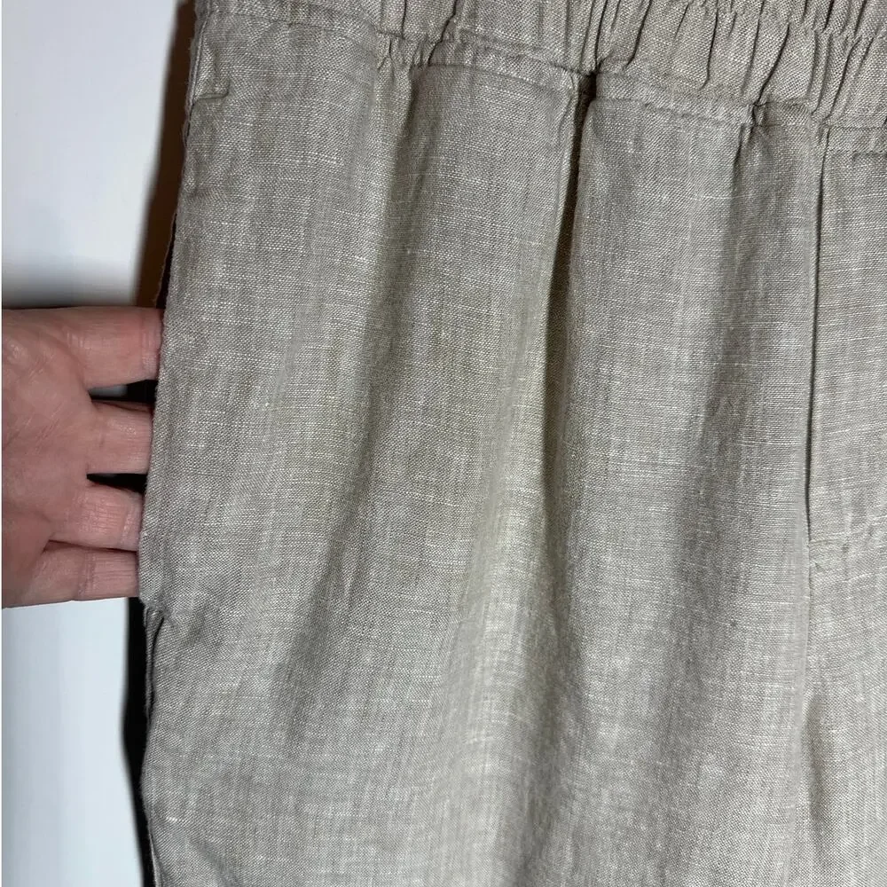 QUINCE 100% European Linen Wide Leg Pants Flax Beige Sz M Pockets Boho Beachy